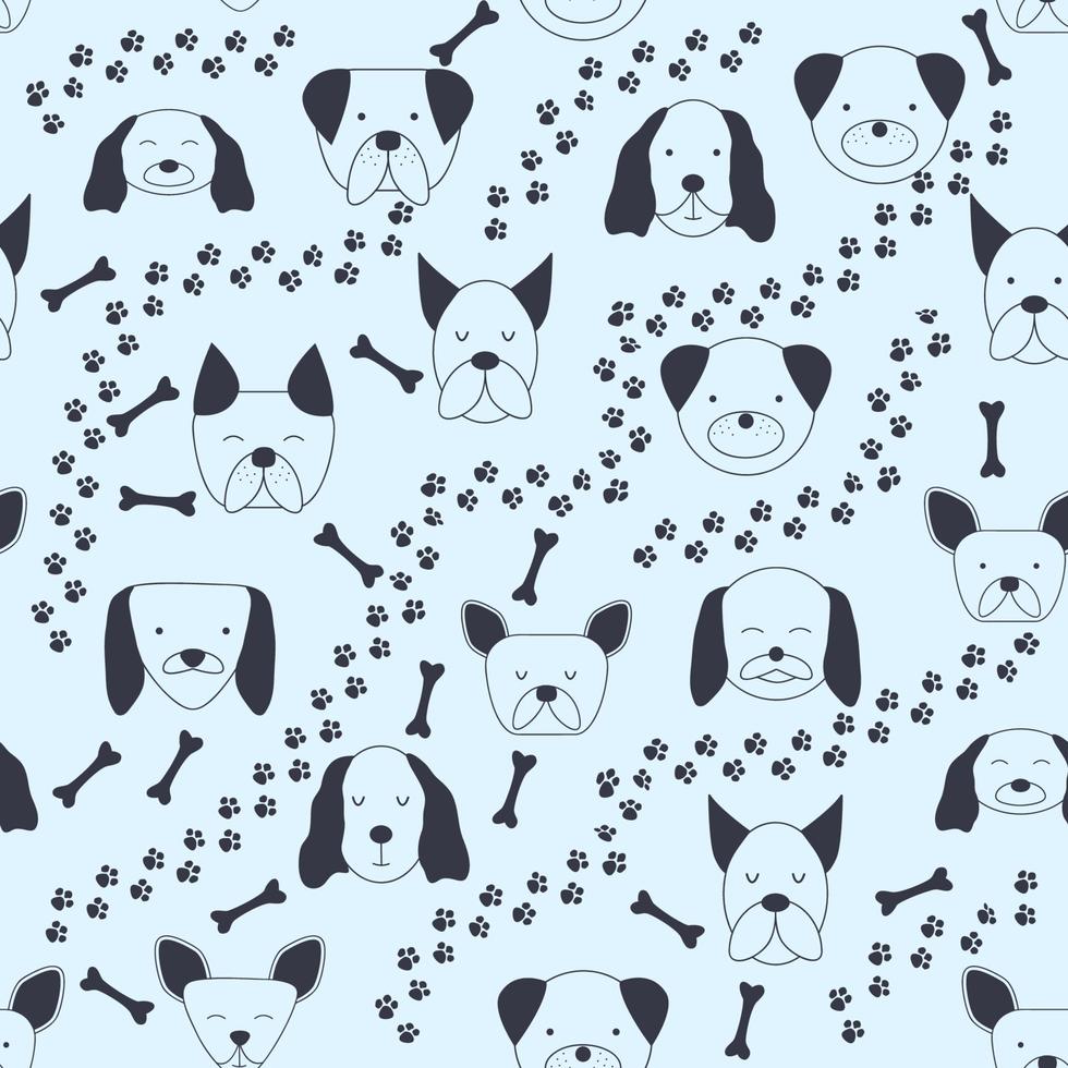 Seamless baby pattern with dog animal muzzles. Monochrome on a colored background. vector