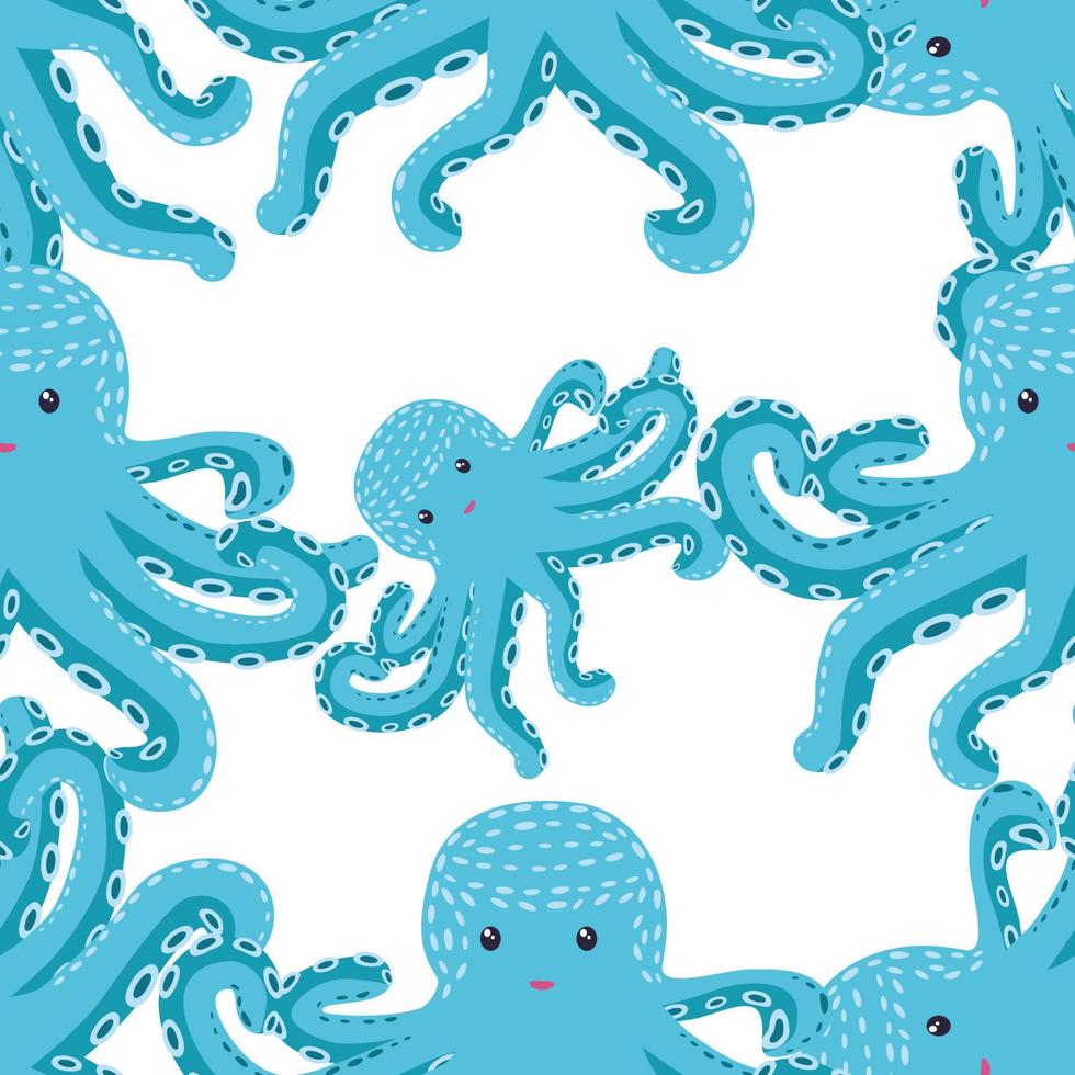 Seamless pattern with cute octopus, seaweed and pearl. Trendy nursery background vector