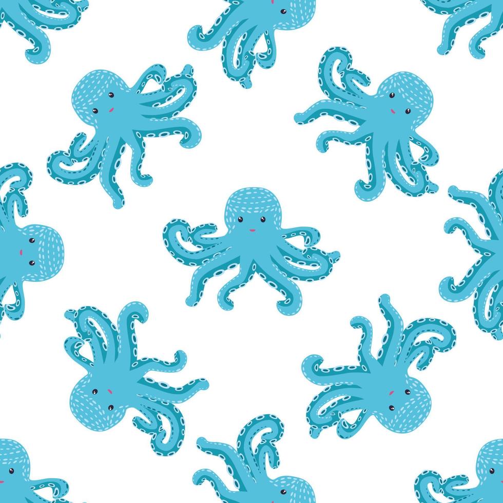 Seamless pattern with cute octopus, seaweed and pearl. Trendy nursery background vector