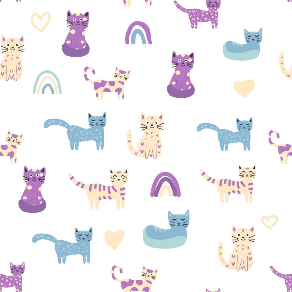 Childish seamless pattern with animals and rainbow. Kids pastel textile print vector