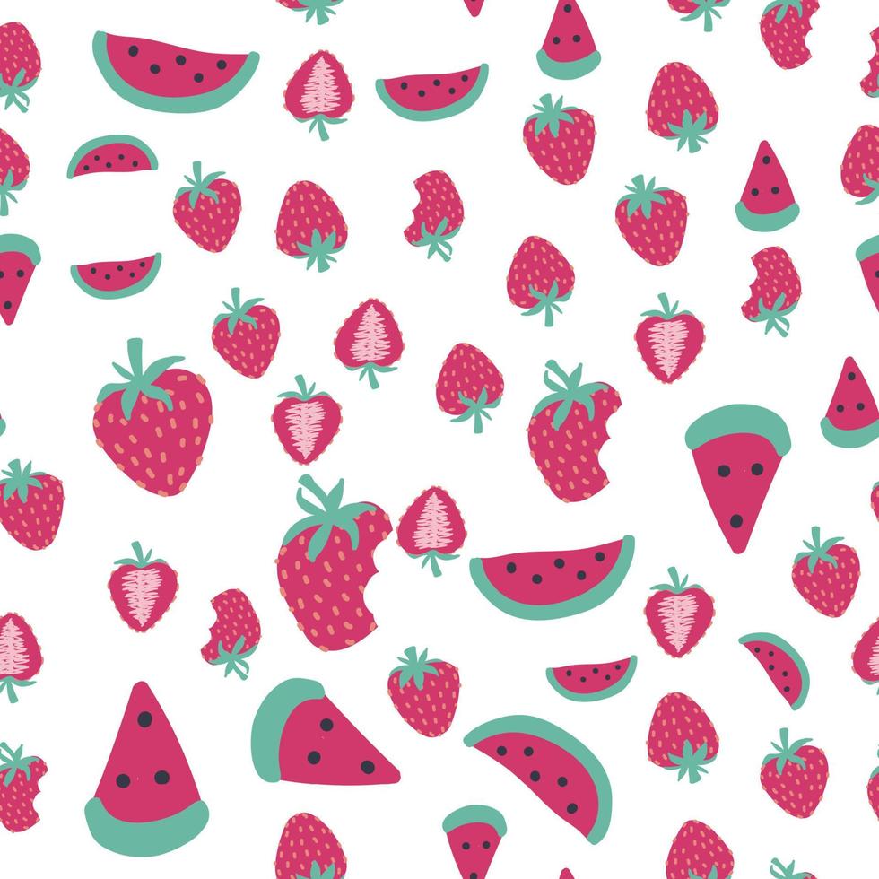 Seamless watermelon and strawberry pattern. vector