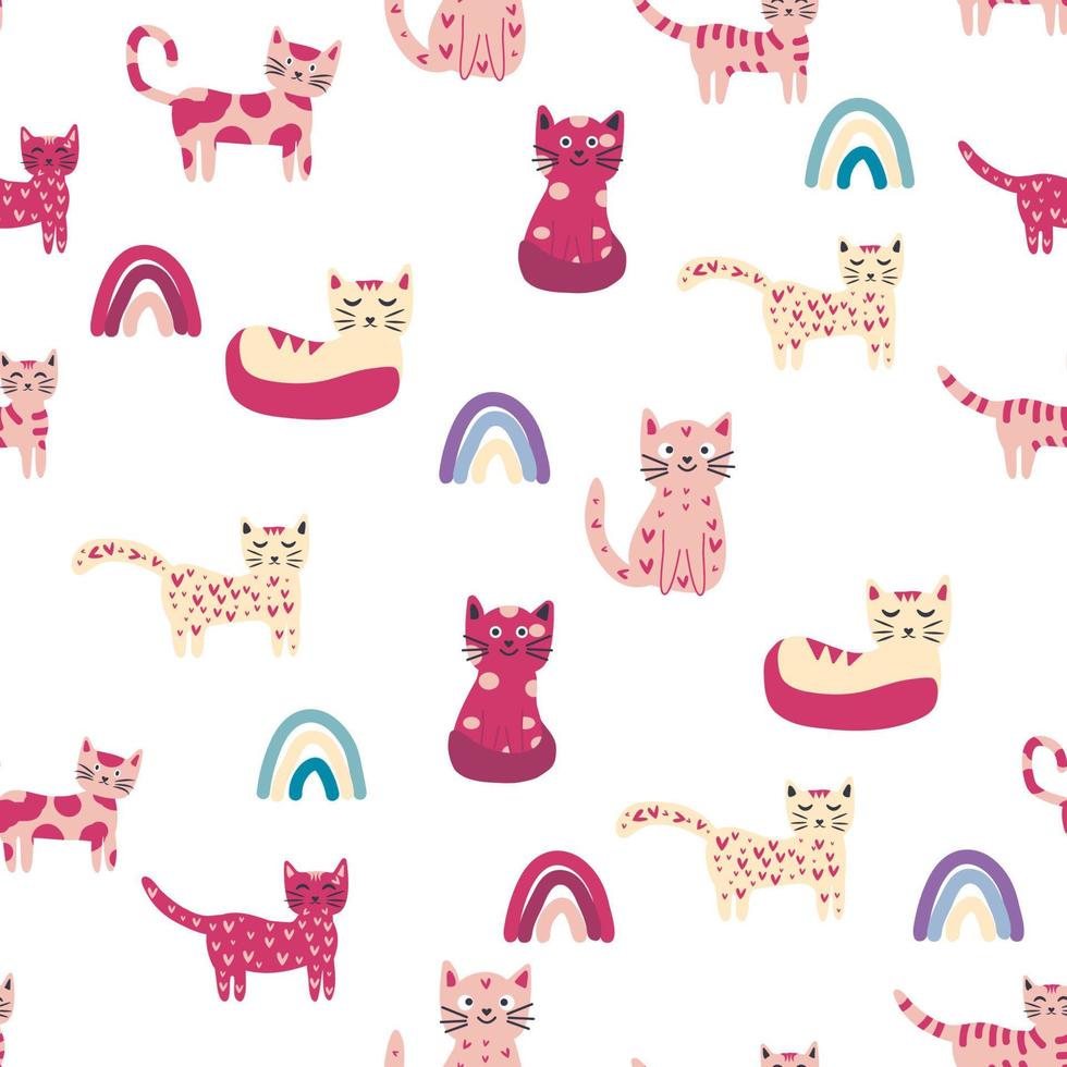 Childish seamless pattern with animals and rainbow. Kids pastel textile print vector