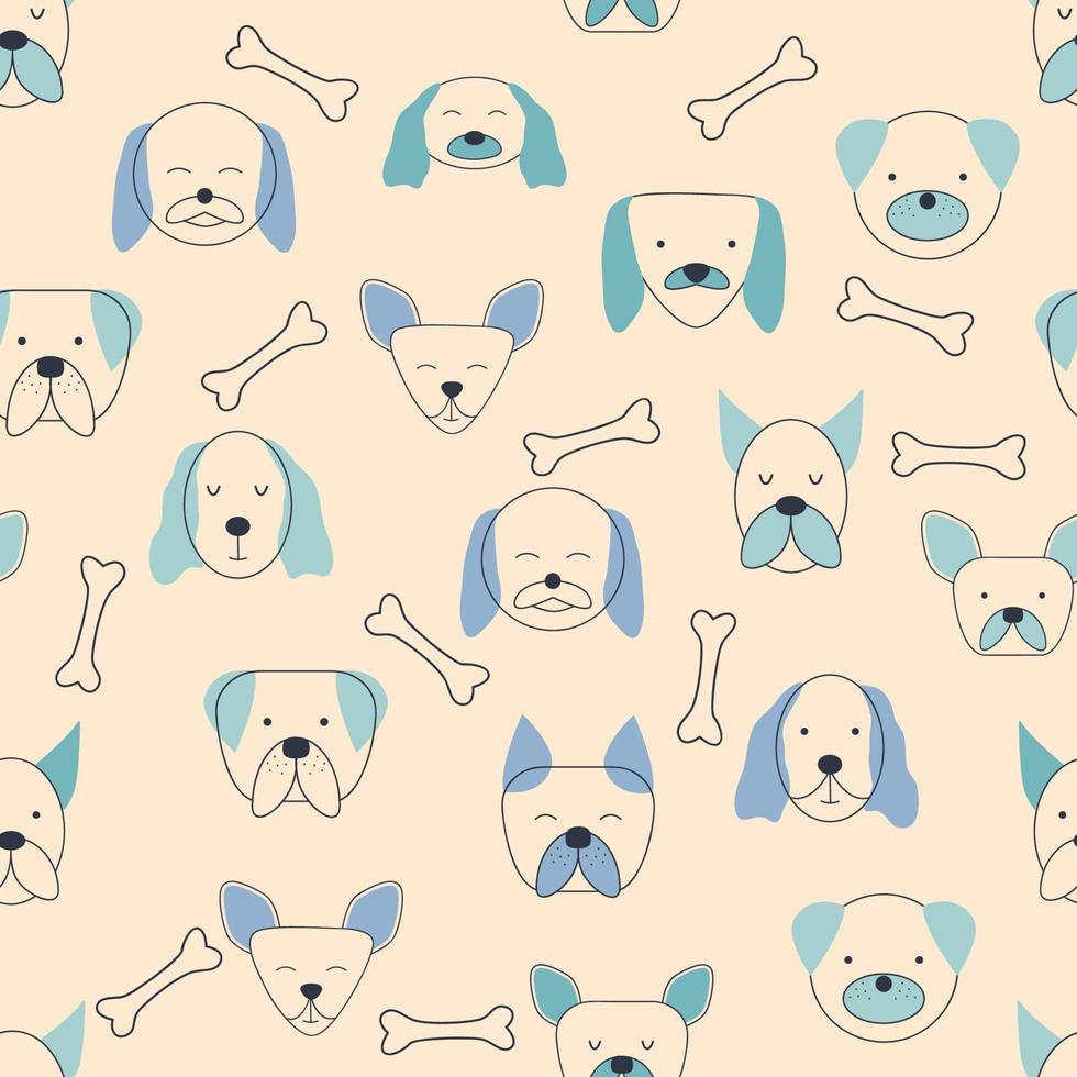 patrón infantil impecable con caras de animales de perro. fondo de vivero creativo. perfecto para el diseño de niños, tela vector