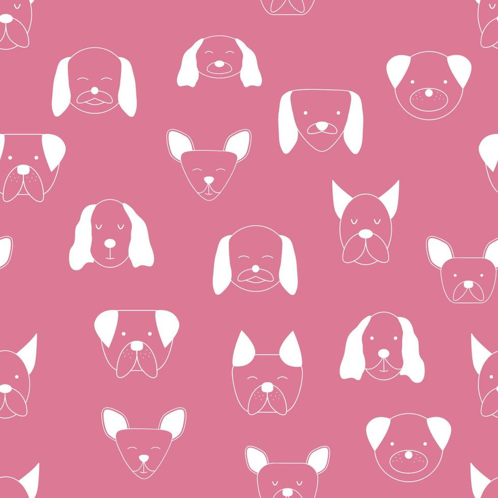 Seamless baby pattern with dog animal muzzles. Monochrome on a colored background. vector