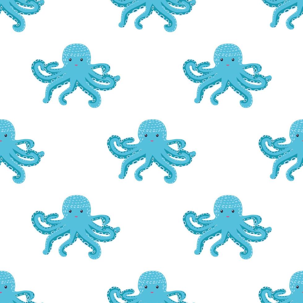 Seamless pattern with cute octopus, seaweed and pearl. Trendy nursery background vector