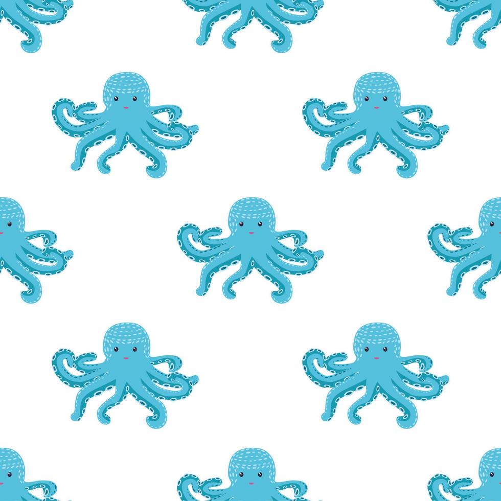 Seamless pattern with cute octopus, seaweed and pearl. Trendy nursery background vector