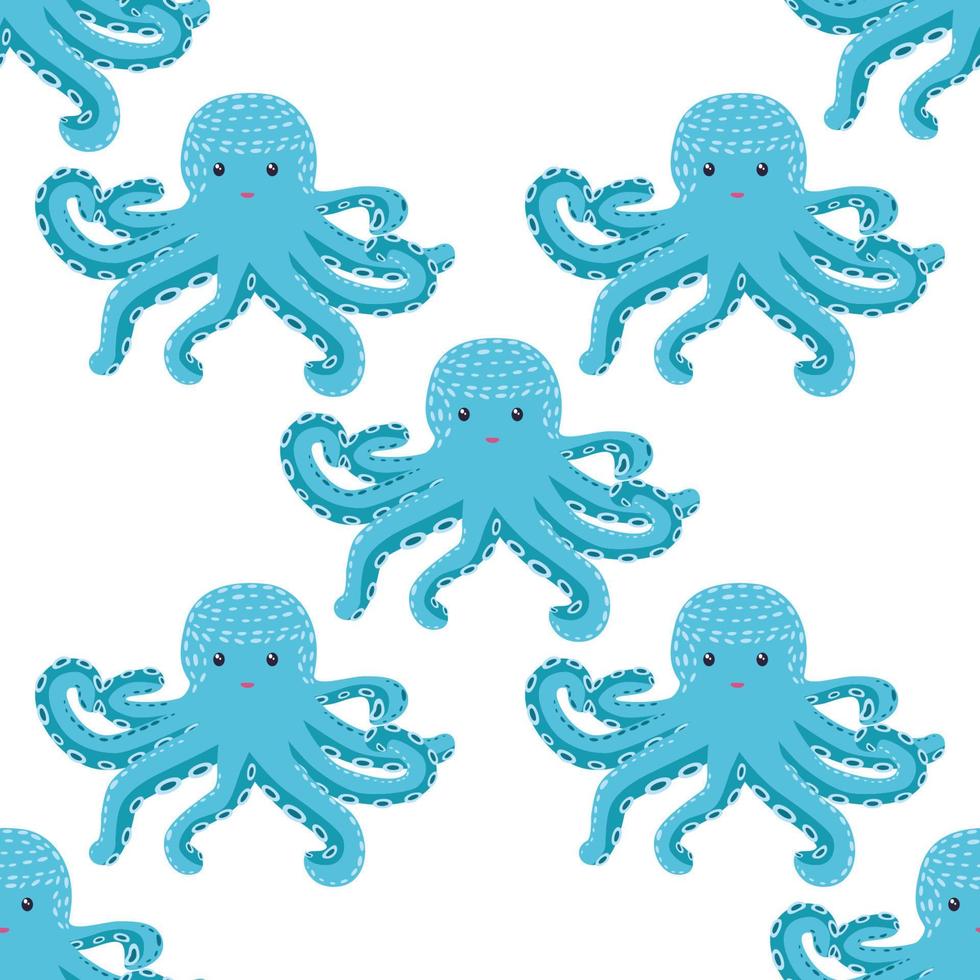 Seamless pattern with cute octopus, seaweed and pearl. Trendy nursery background vector