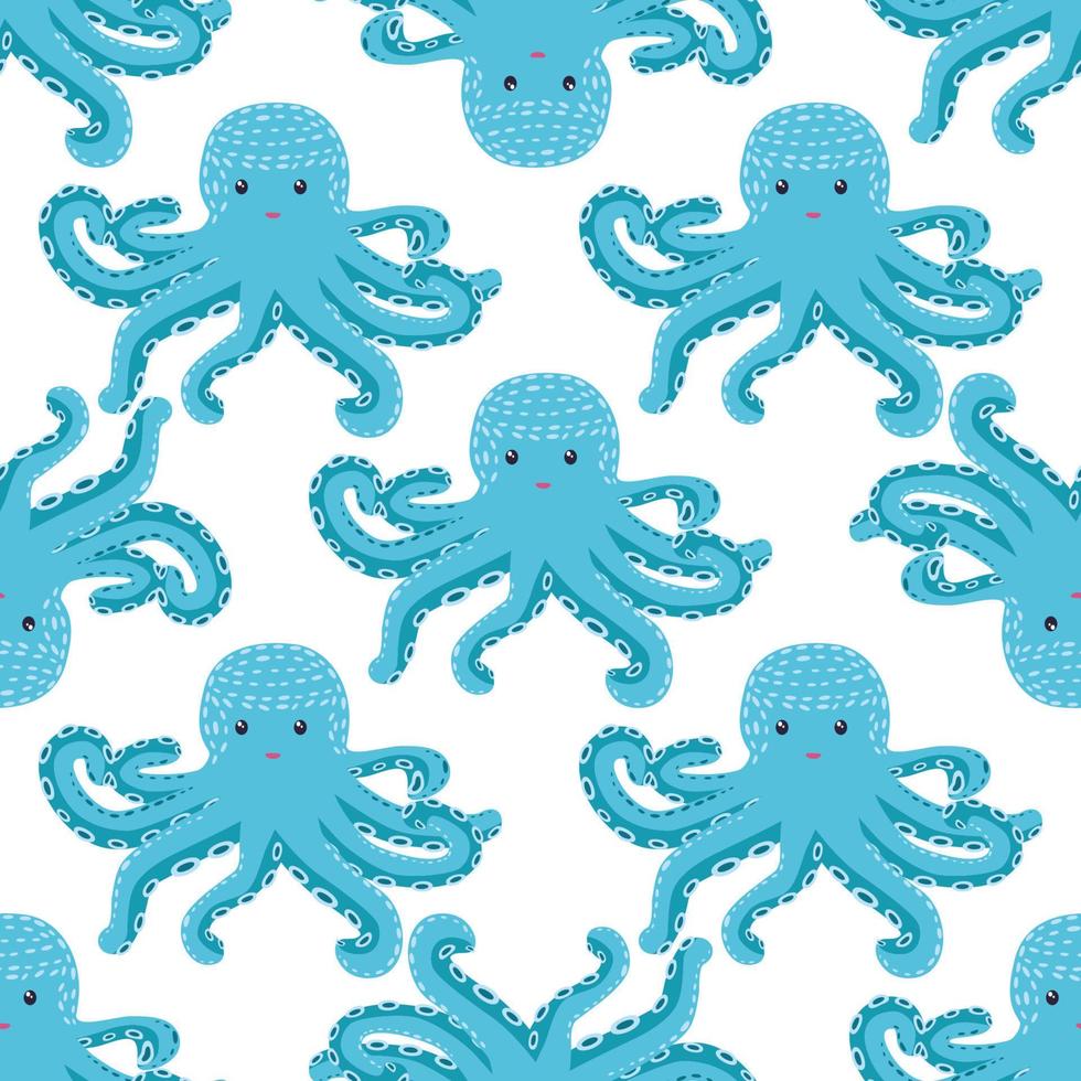 Seamless pattern with cute octopus, seaweed and pearl. Trendy nursery background vector