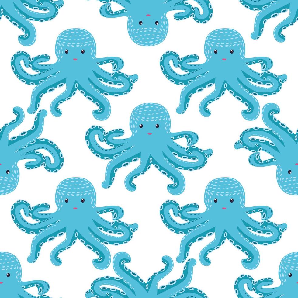 patrón impecable con lindo pulpo, algas y perlas. fondo de vivero de moda vector