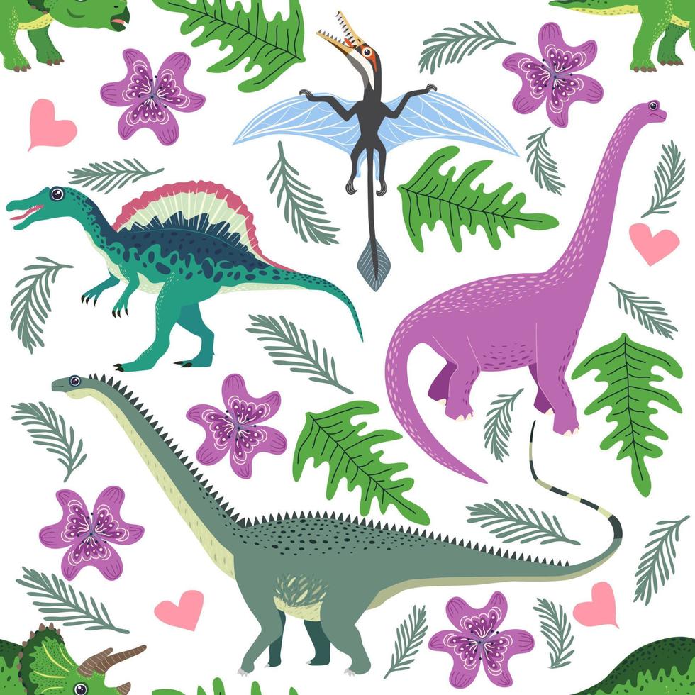 patrón de dinosaurio de fideos. estampado de dragón textil sin costuras, fondo de tela infantil de moda, dinosaurios de dibujos animados. vector