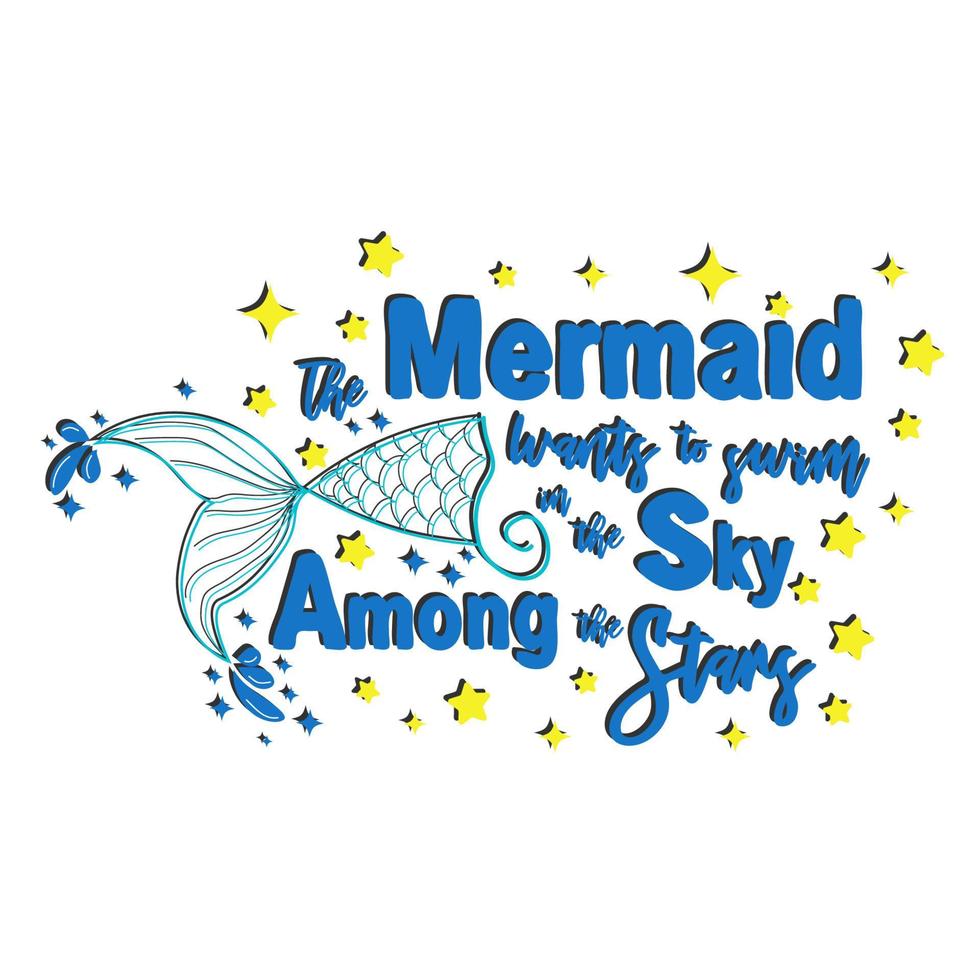 Mermaid card with hand drawn sea elements and lettering. Calligraphy summer quote with seashells, hearts and pearls. Summer print vector
