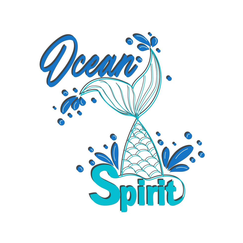 Mermaid card with hand drawn sea elements and lettering. Inspirational quote about the sea. Mythical vector