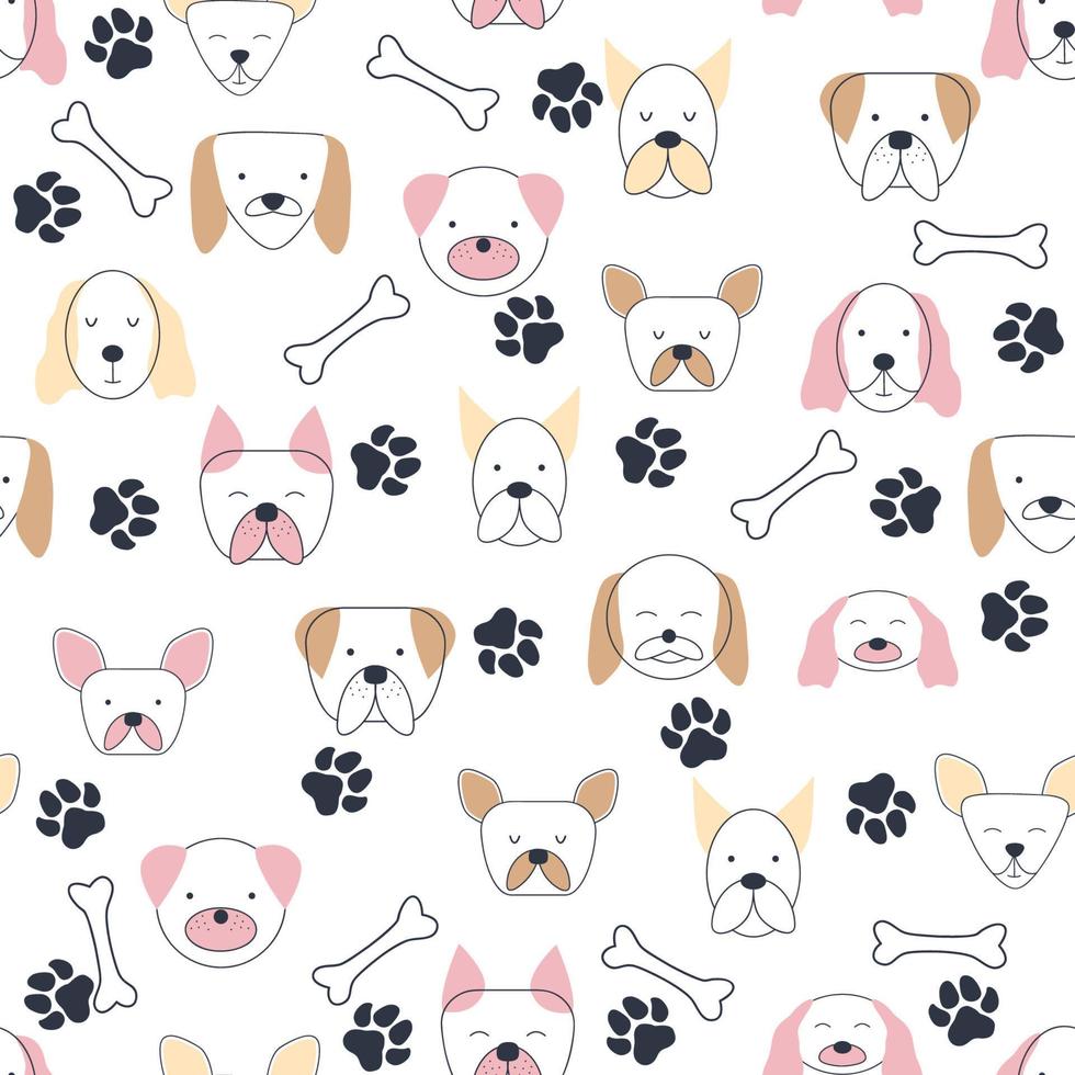 Seamless childish pattern with dog animal faces. Creative nursery background vector