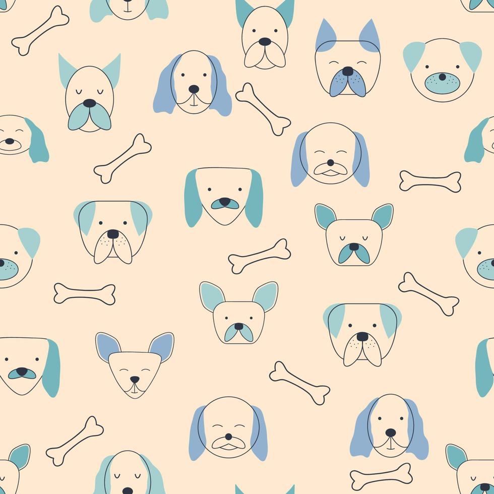 Seamless childish pattern with dog animal faces. Creative nursery background. Perfect for kids design, fabric vector