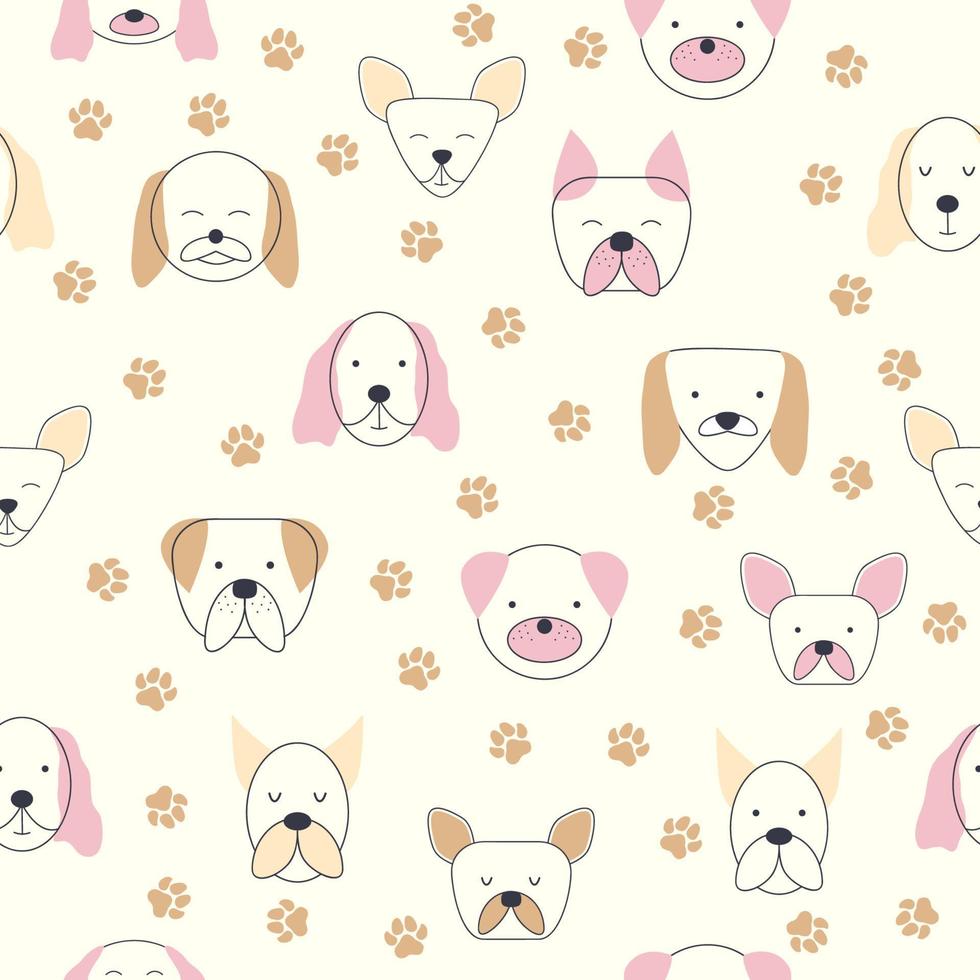 Seamless childish pattern with dog animal faces. Creative nursery background vector