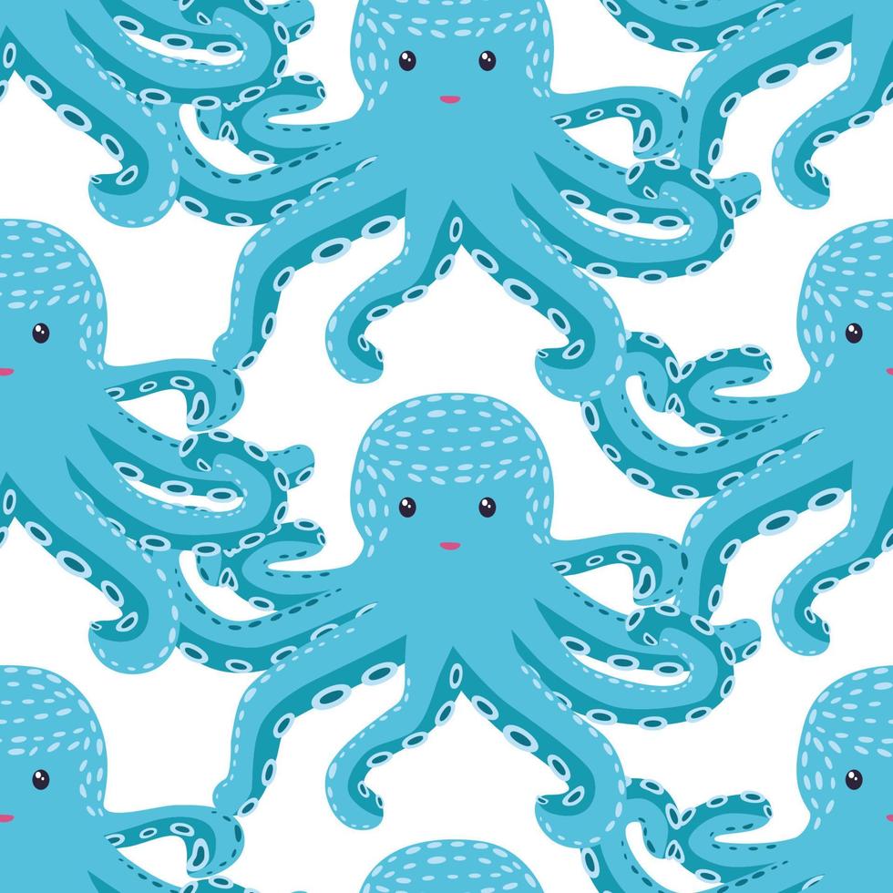 Seamless pattern with cute octopus, seaweed and pearl. Trendy nursery background vector