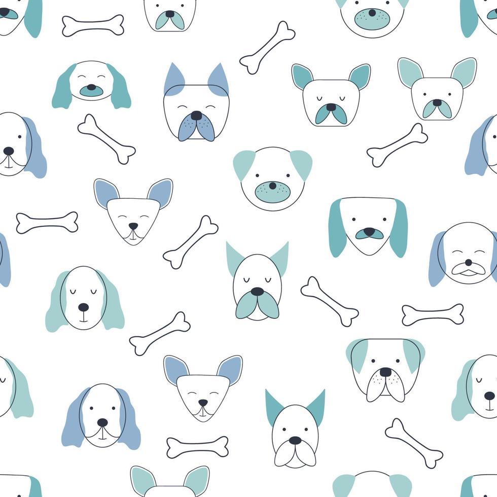 Seamless childish pattern with dog animal faces. Creative nursery background. Perfect for kids design, fabric vector