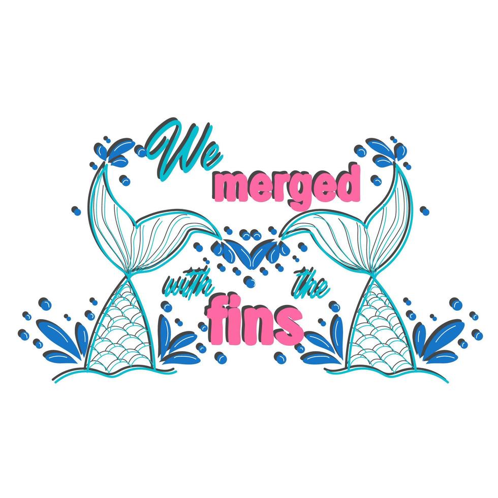 Mermaid card with hand drawn sea elements and lettering. vector