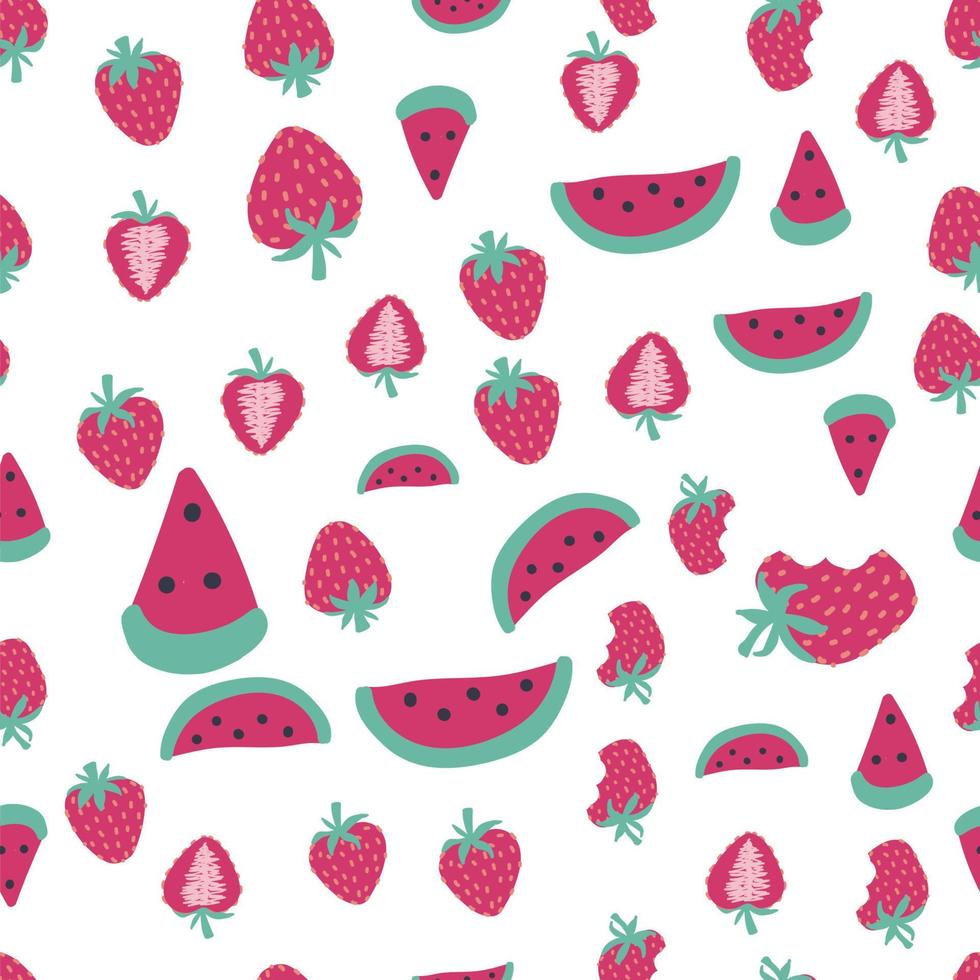 Seamless watermelon and strawberry pattern. vector