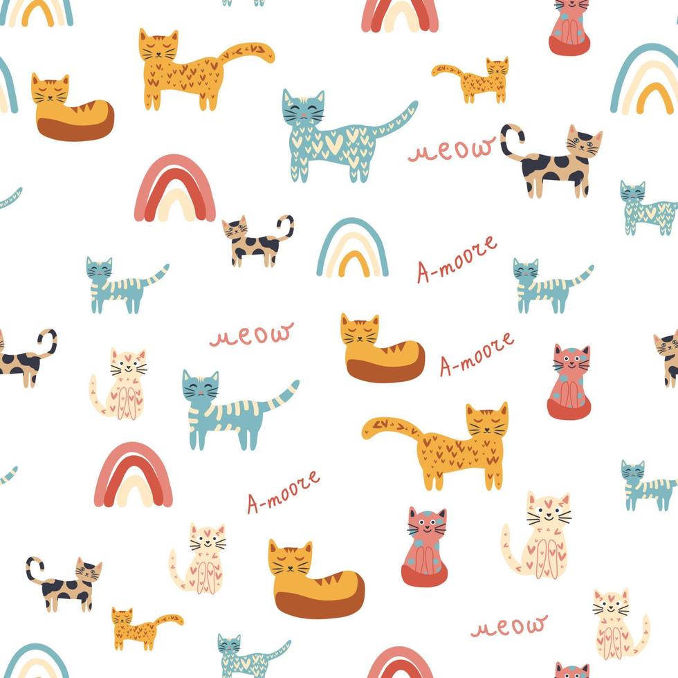 Childish seamless pattern with animals and rainbow. Kids pastel textile print vector