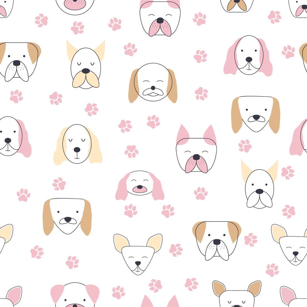 Seamless childish pattern with dog animal faces. Creative nursery background vector