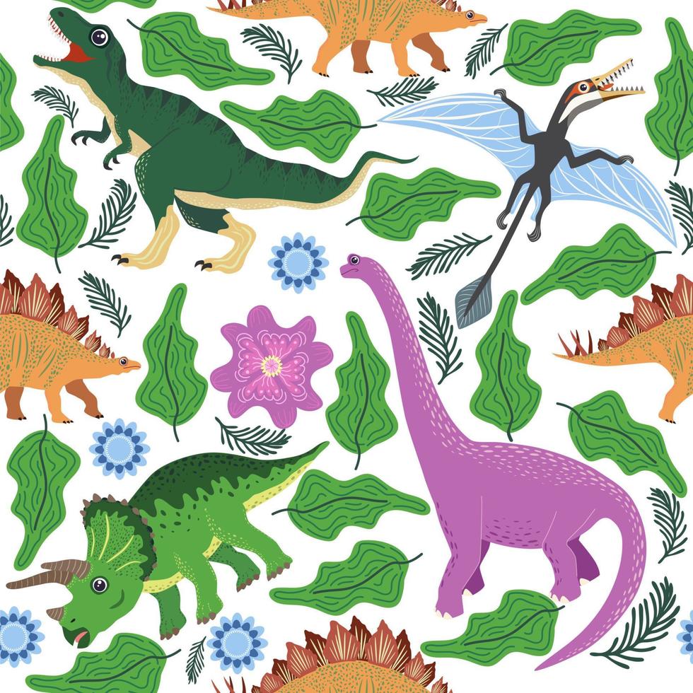patrón de dinosaurio de fideos. estampado de dragón textil sin costuras, fondo de tela infantil de moda, dinosaurios de dibujos animados. vector