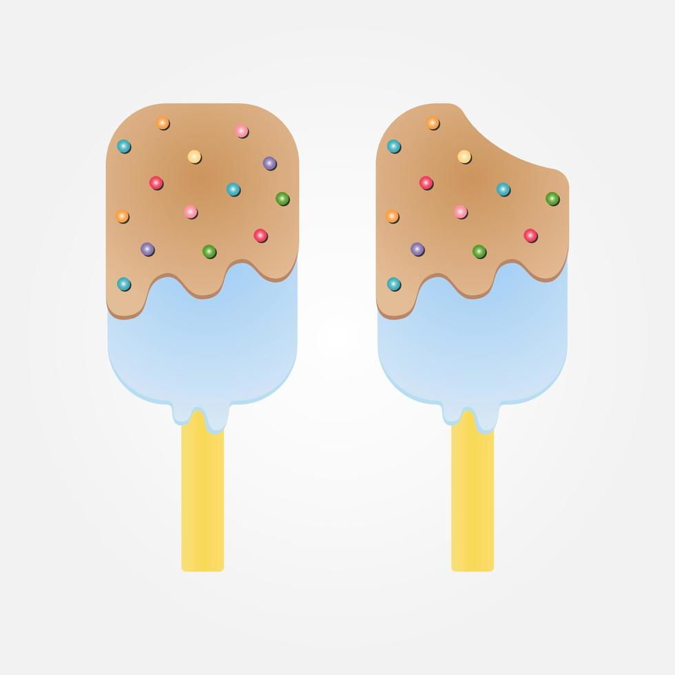 Ice Cream Dessert on a Wooden Stick. Ice Cream on White Background. vector