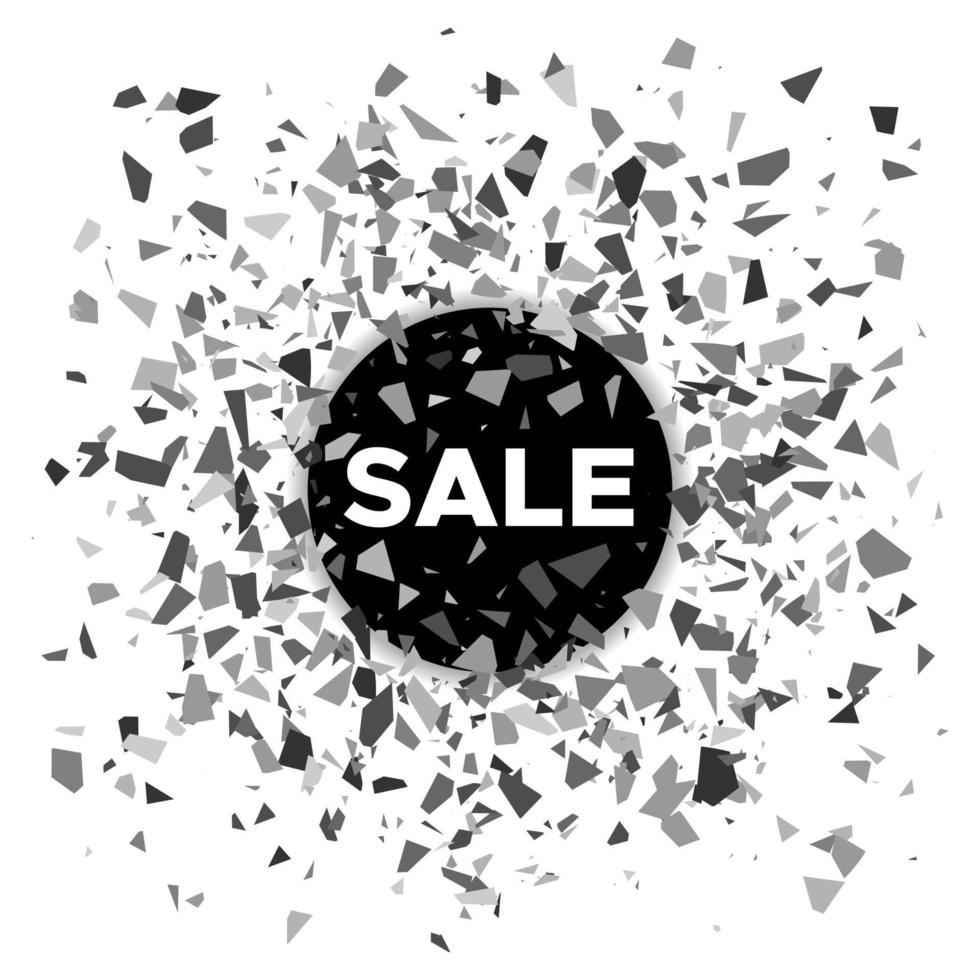 Sale banner. Black ball with the inscription sale and scattering fragments around. Vector illustration