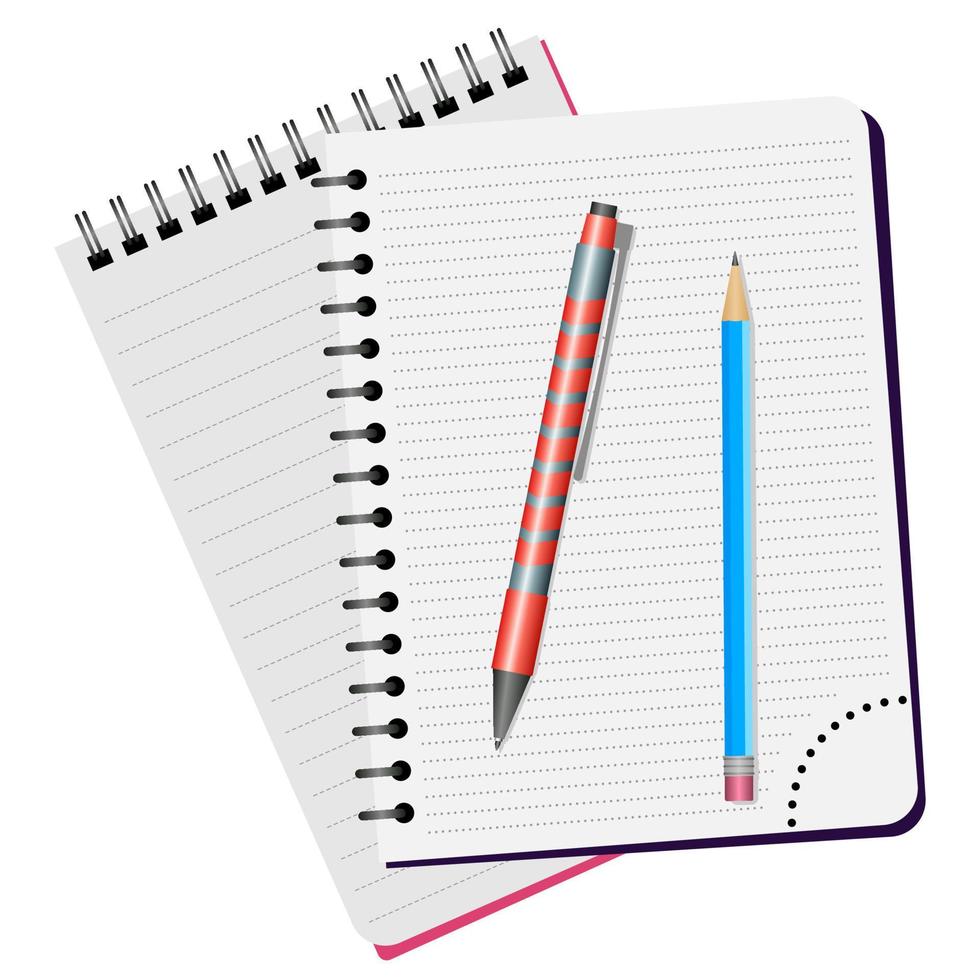 Two notebooks, red pen and blue pencil on a white background vector