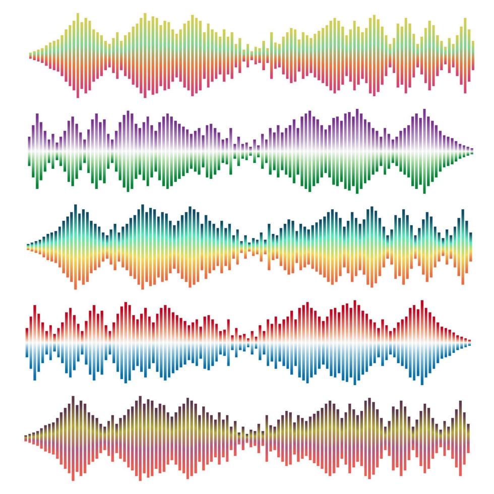 conjunto de vectores de ondas de sonido. ecualizador de sonido ondas de sonido y audio aisladas sobre fondo blanco.