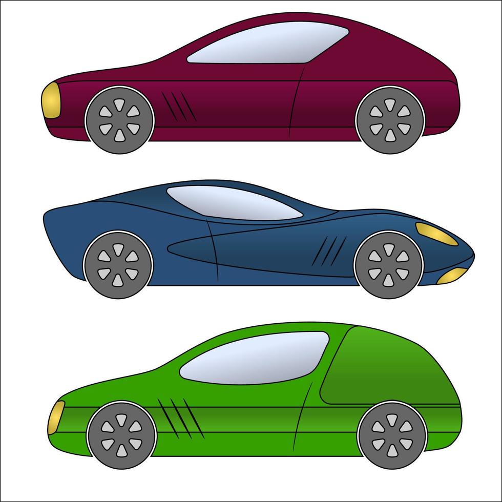 conjunto de diferentes tipos de coches. colección de coches multicolores. ilustración vectorial aislada. vector