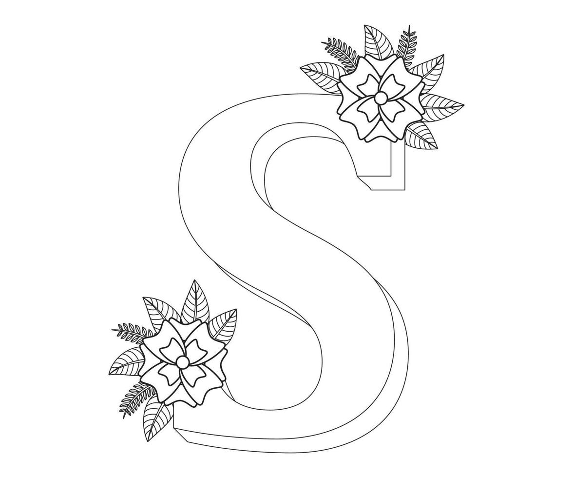 Alphabet Colouring page with Floral stylel, ABC Colouring Page-Download for free vector