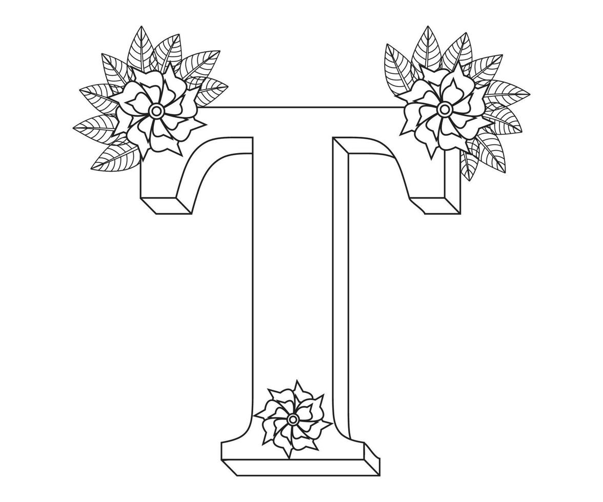 Alphabet Colouring page with Floral stylel, ABC Colouring Page-Download for free vector