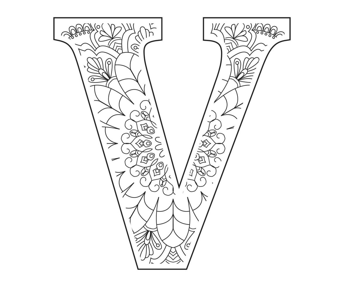 Alphabet Colouring page with Floral stylel, ABC Colouring Page-Download for free vector