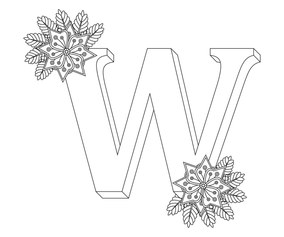 Alphabet Colouring page with Floral stylel, ABC Colouring Page-Download for free vector