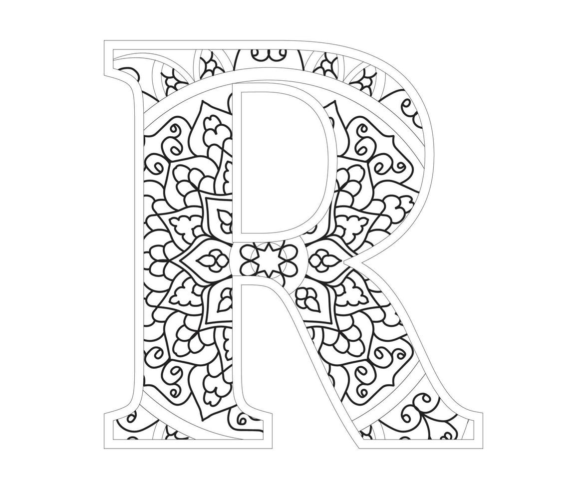 Alphabet Colouring page with Floral stylel, ABC Colouring Page-Download for free vector