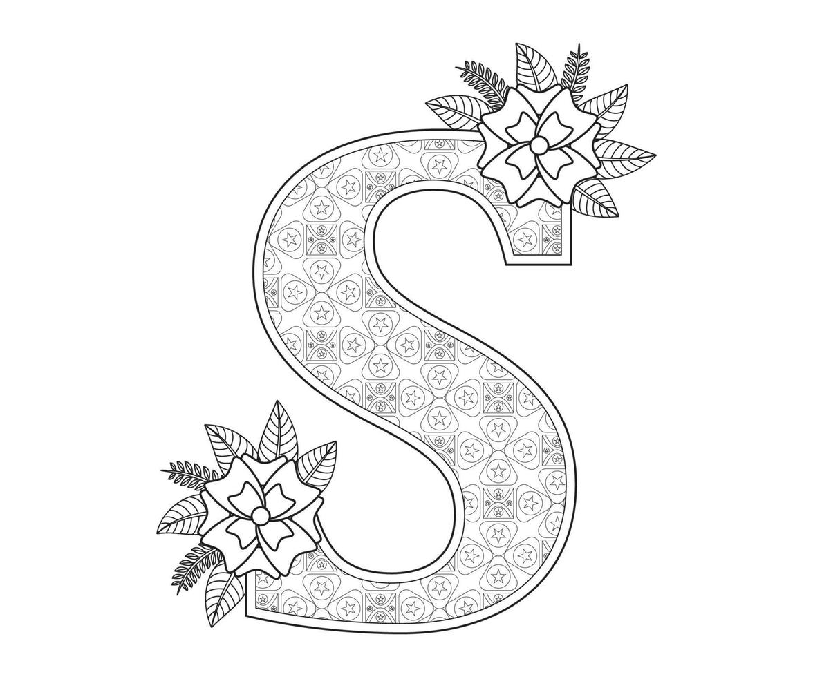 Alphabet Colouring page with Floral stylel, ABC Colouring Page-Download for free vector