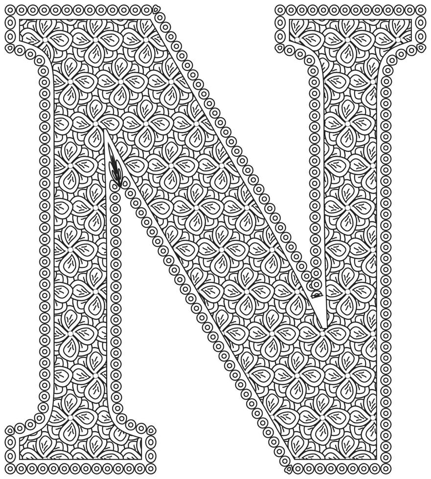 página de coloreado del alfabeto con estilo floral. vector libre de página para colorear abc