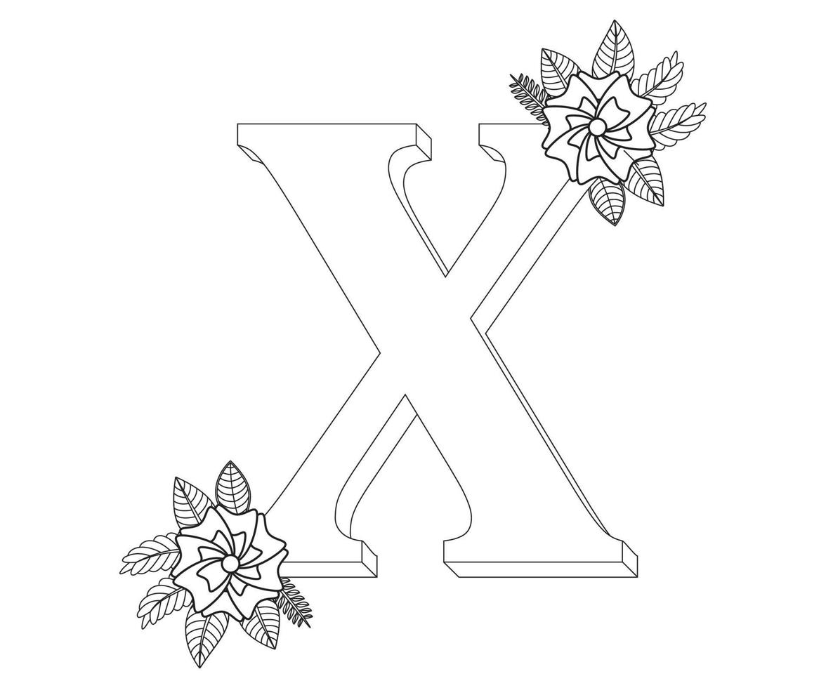 Alphabet Colouring page with Floral stylel, ABC Colouring Page-Download for free vector