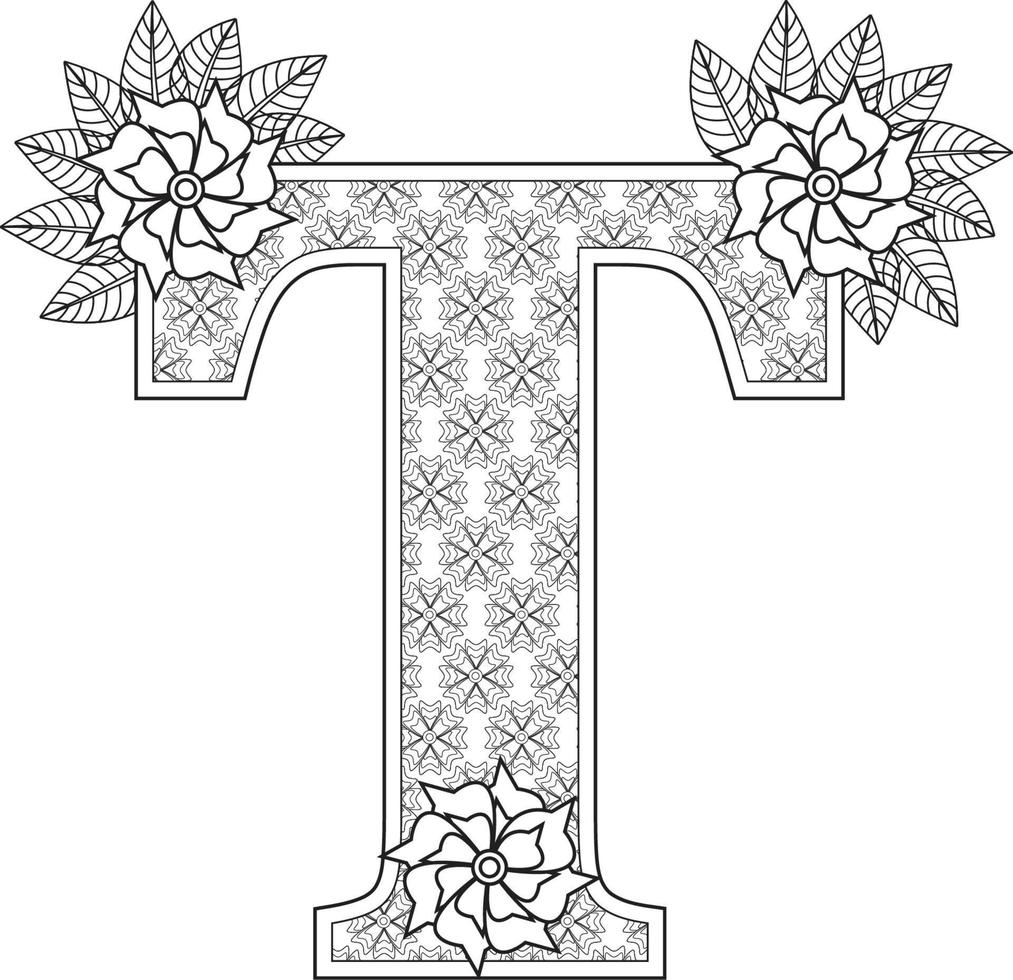 Alphabet Colouring page with Floral stylel, ABC Colouring Page-Download for free vector