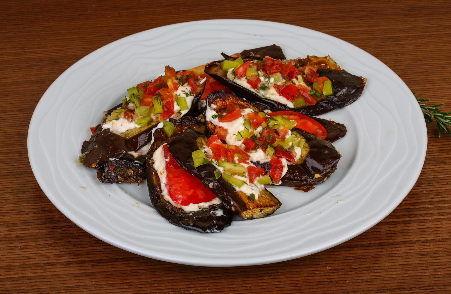 Grilled eggplant on wood photo