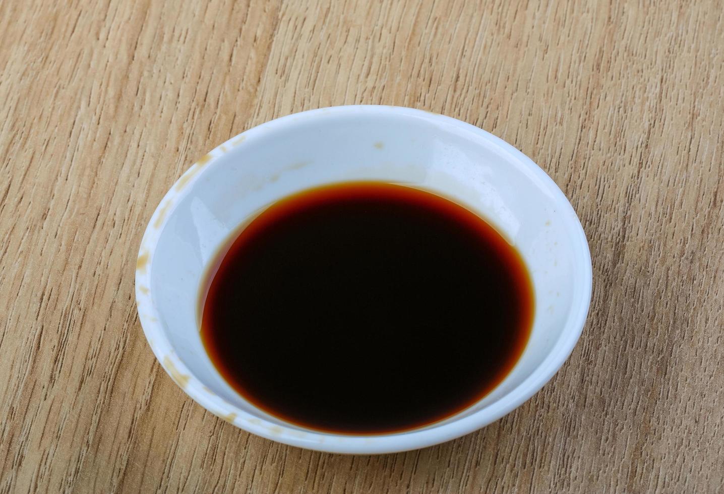 Soy sauce on wood photo