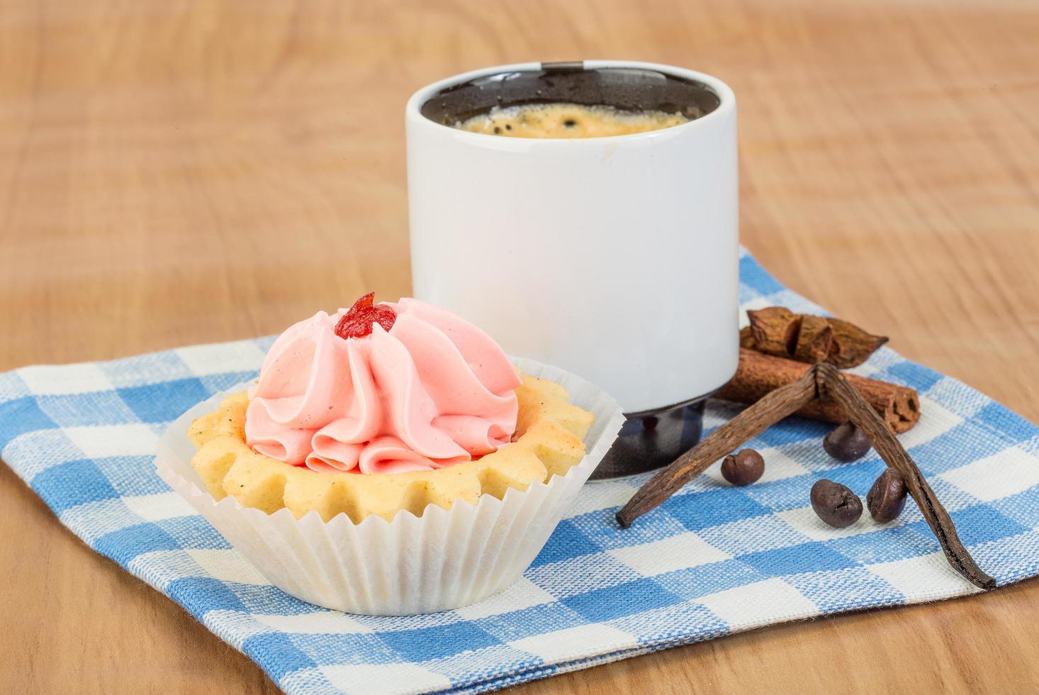 Creamy basket on wood photo