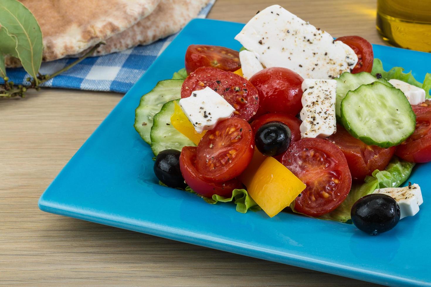 Greek salad on wood photo