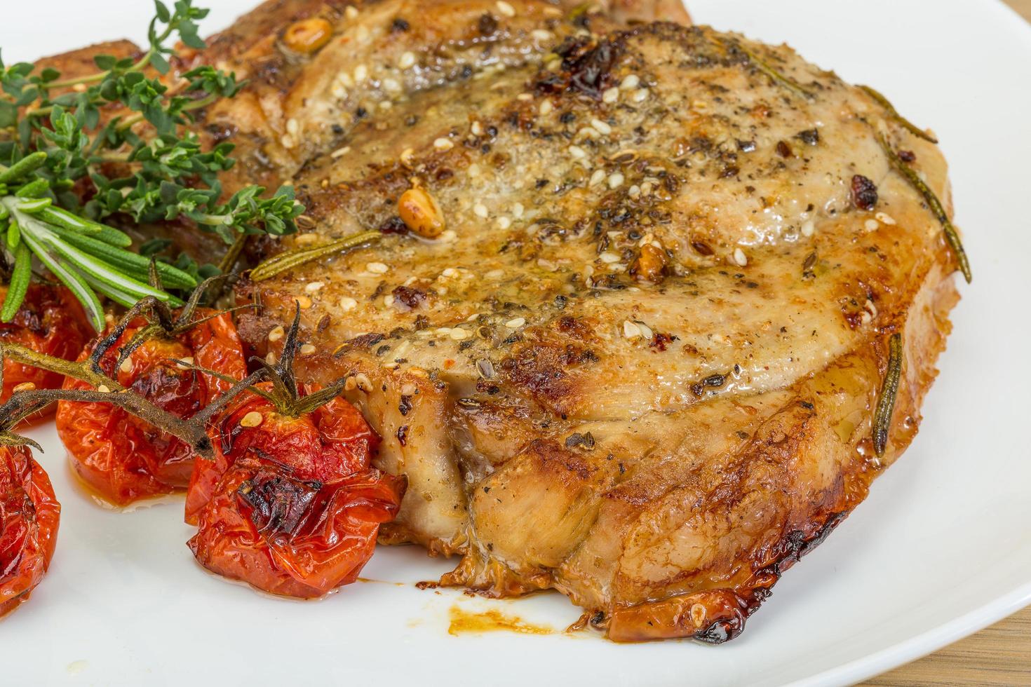 Roasted pork on wood photo