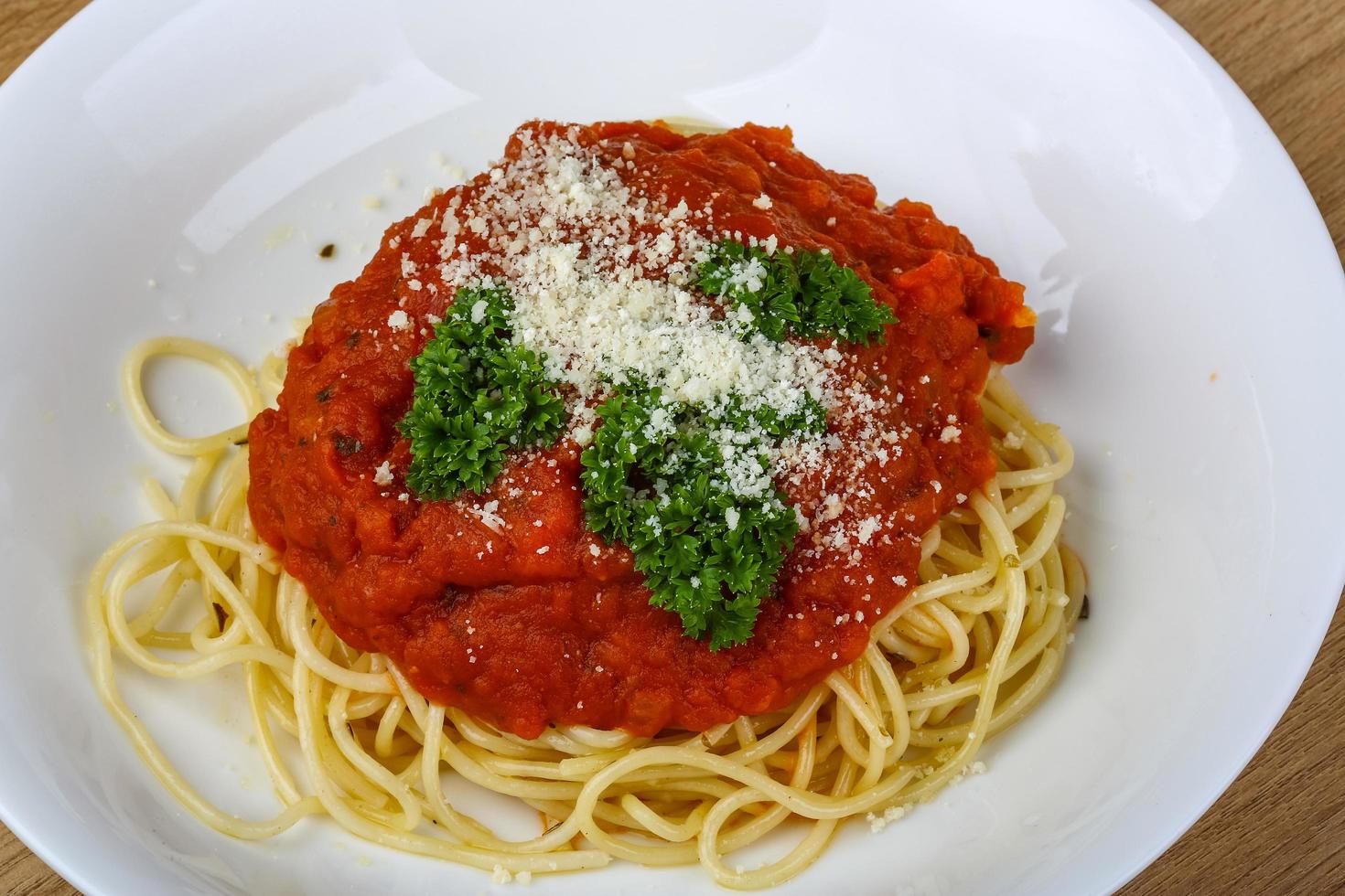 Pasta Napoli on wood photo