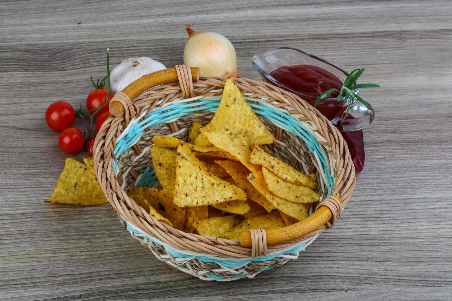 Nachos on wood photo