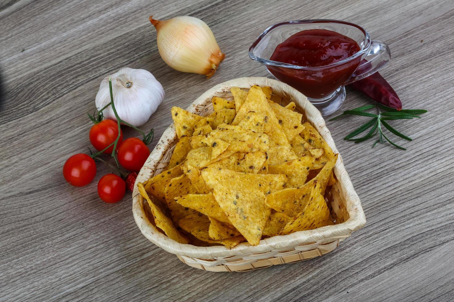 Nachos on wood photo