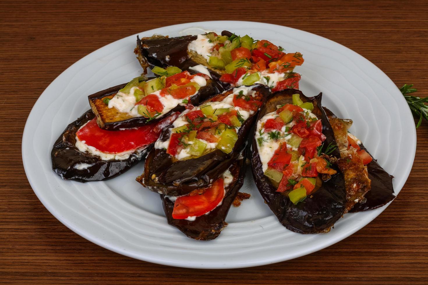 Grilled eggplant on wood photo