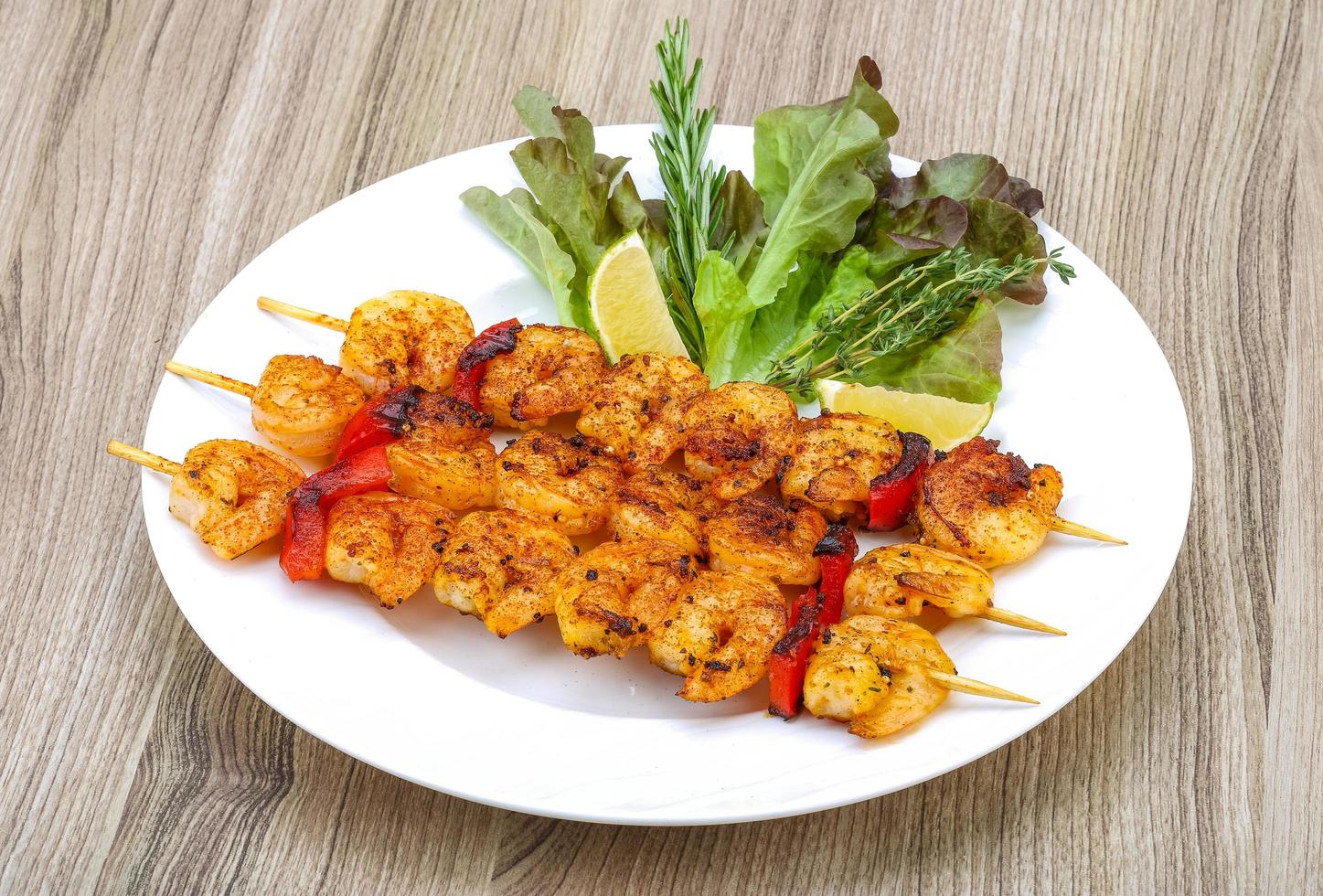 Prawn skewer dish view photo